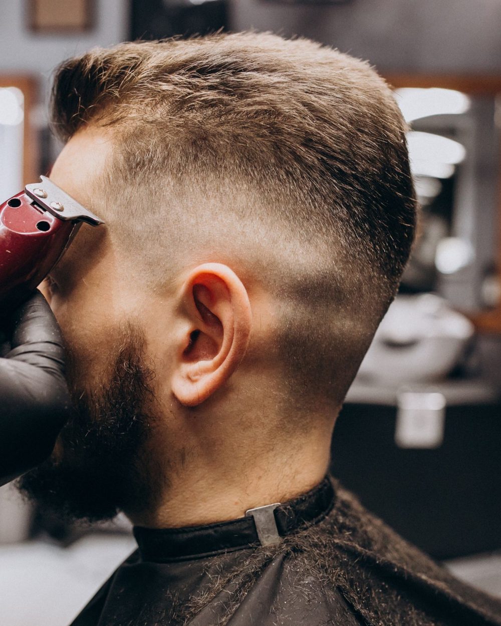 A skin fade in progress at Khalil Barbershop